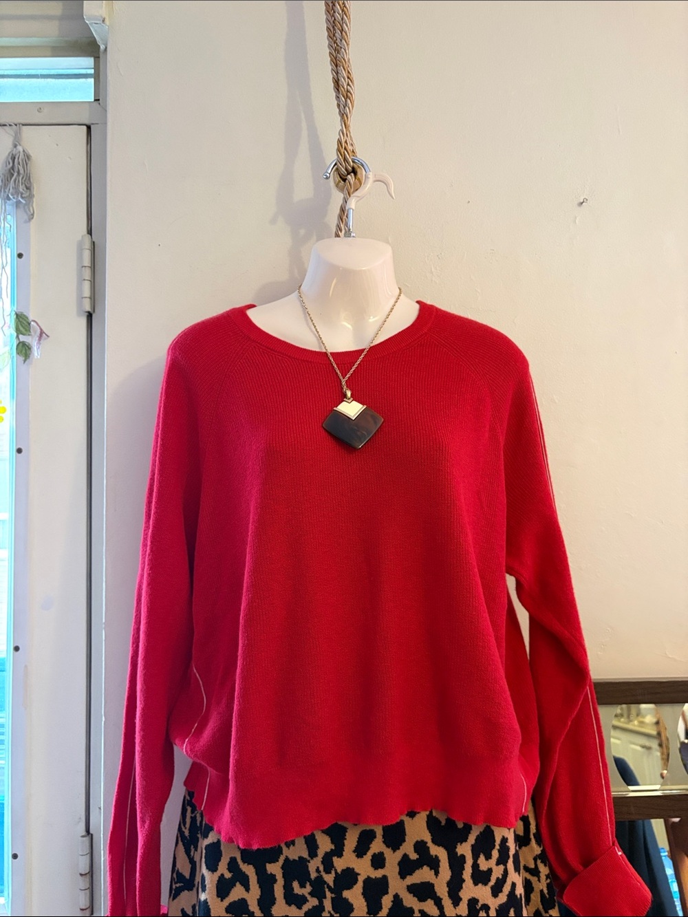 Babaton Red Crewneck Sweater. Cotton cashmere